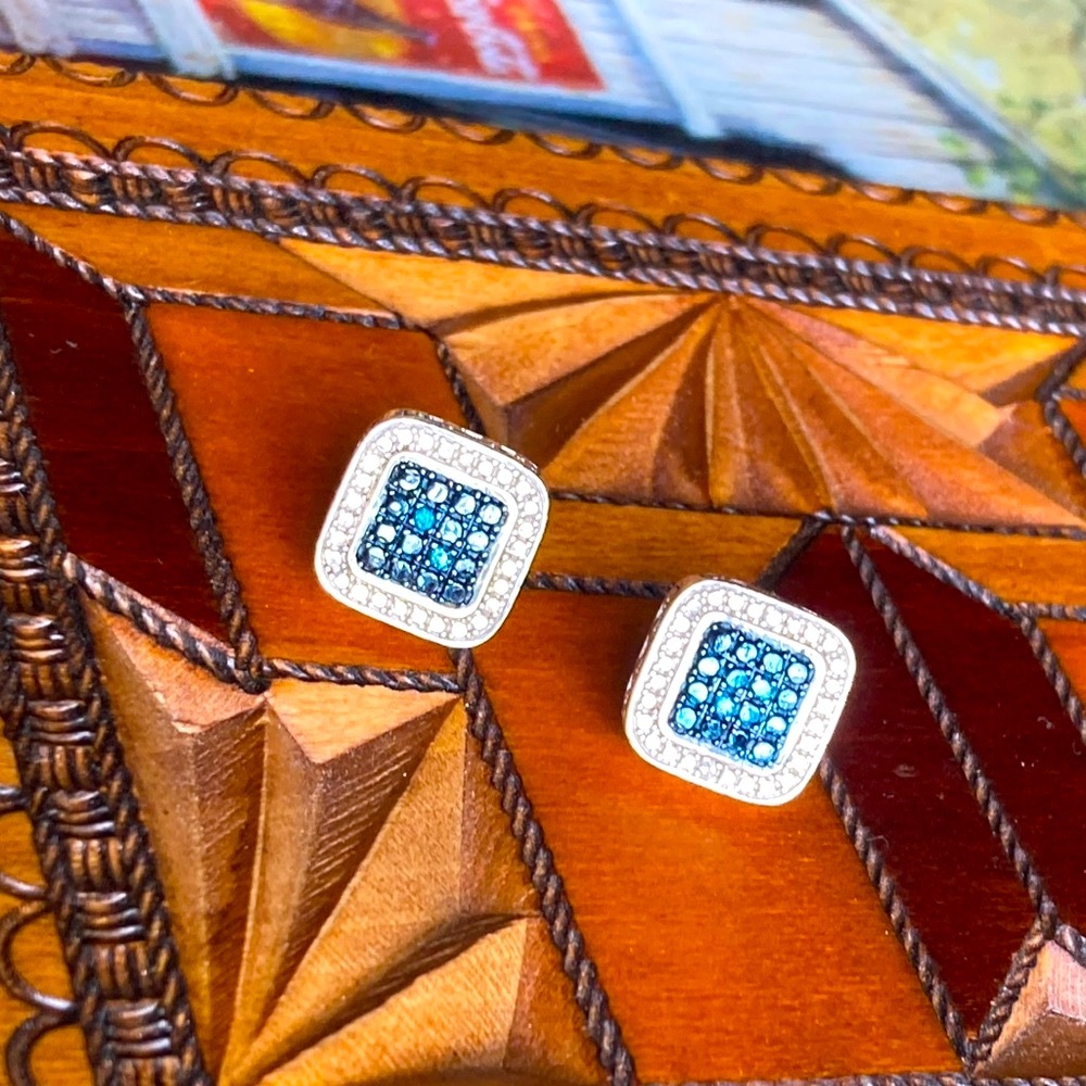 Real Genuine Blue Diamond Earrings